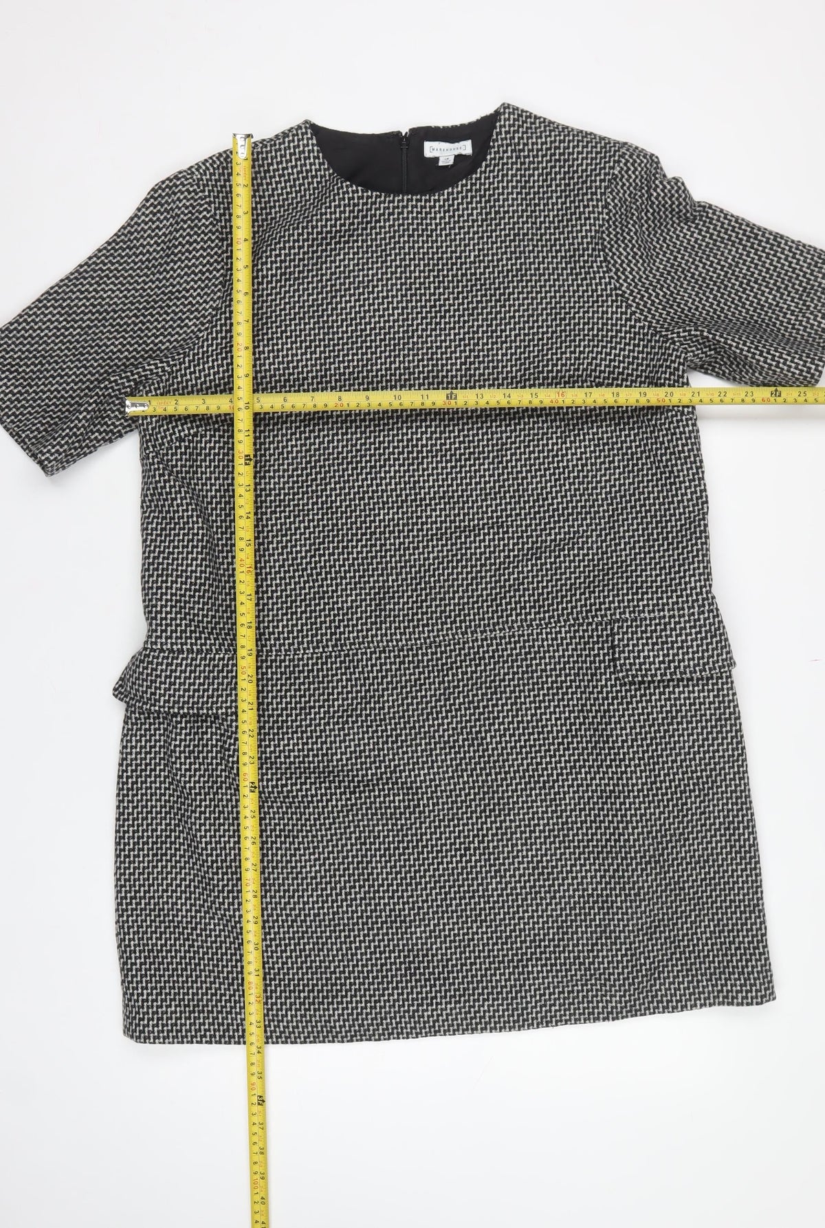 Warehouse Women Black Grey Herringbone Peplum Sheath Dress UK 18