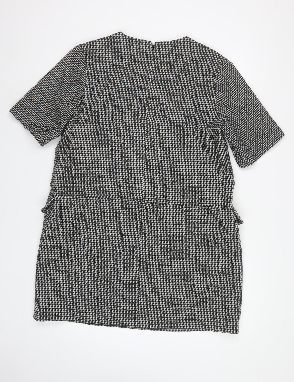 Warehouse Women Black Grey Herringbone Peplum Sheath Dress UK 18
