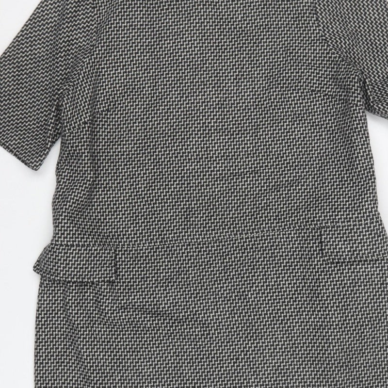 Warehouse Women Black Grey Herringbone Peplum Sheath Dress UK 18