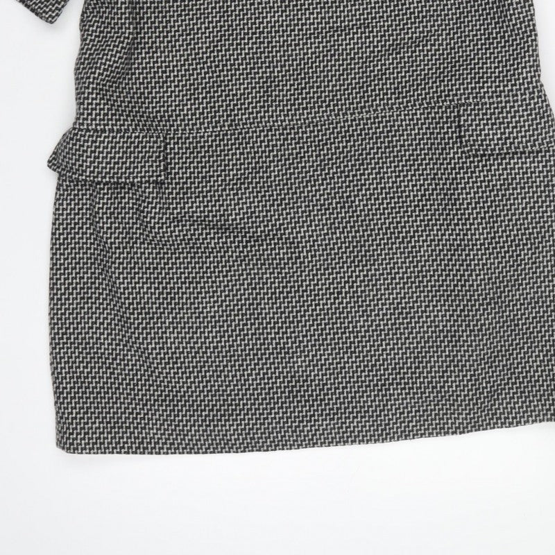 Warehouse Women Black Grey Herringbone Peplum Sheath Dress UK 18