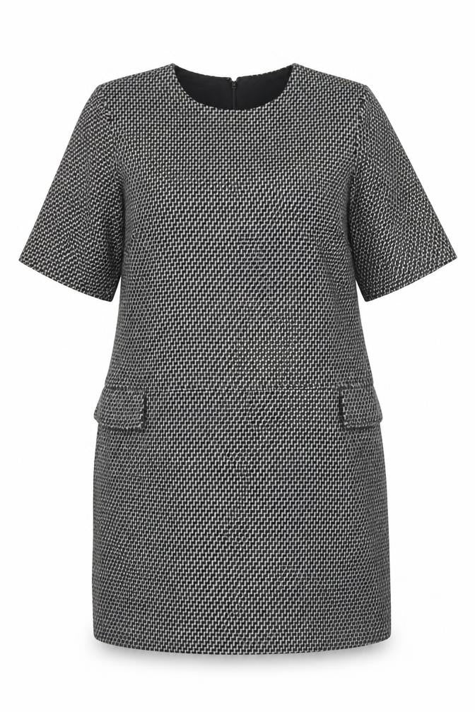 Warehouse Women Black Grey Herringbone Peplum Sheath Dress UK 18