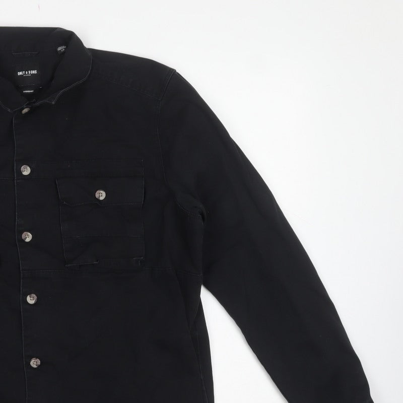 Only & Sons Men’s Black L Relaxed Fit Button-Up Overshirt