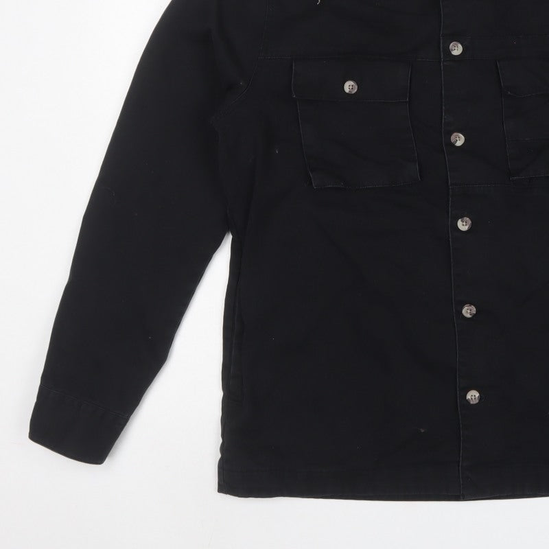Only & Sons Men’s Black L Relaxed Fit Button-Up Overshirt