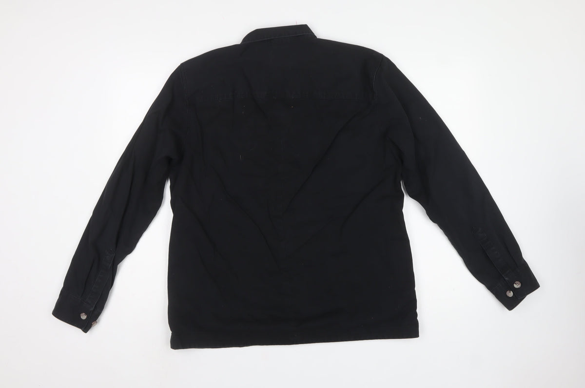 Only & Sons Men’s Black L Relaxed Fit Button-Up Overshirt