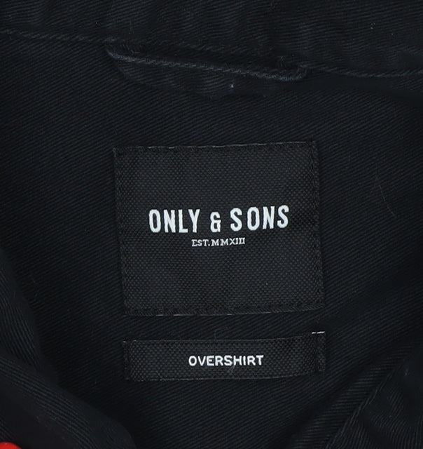 Only & Sons Men’s Black L Relaxed Fit Button-Up Overshirt