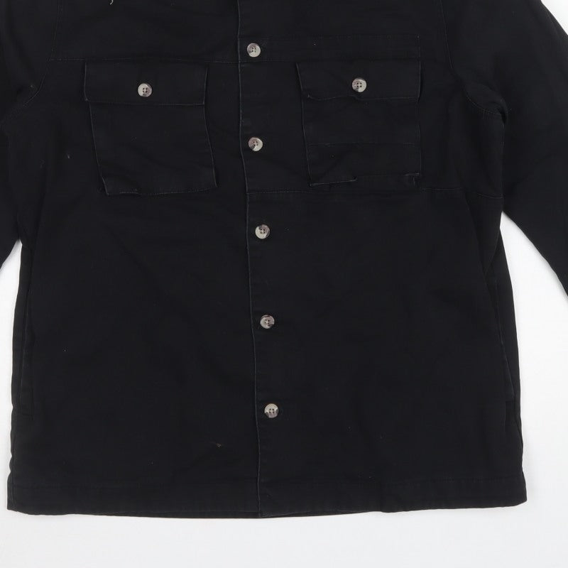Only & Sons Men’s Black L Relaxed Fit Button-Up Overshirt