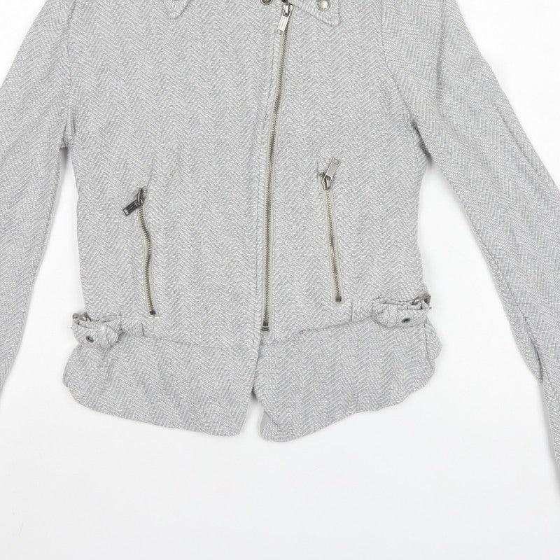 Diesel Women’s Grey Herringbone Biker Jacket Size S Cotton
