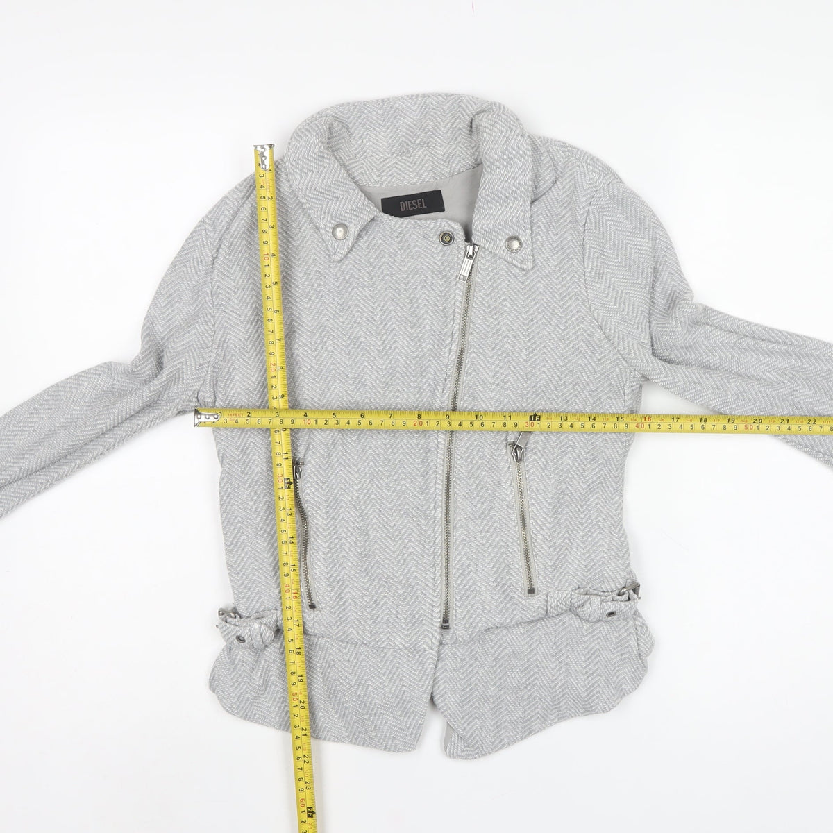 Diesel Women’s Grey Herringbone Biker Jacket Size S Cotton