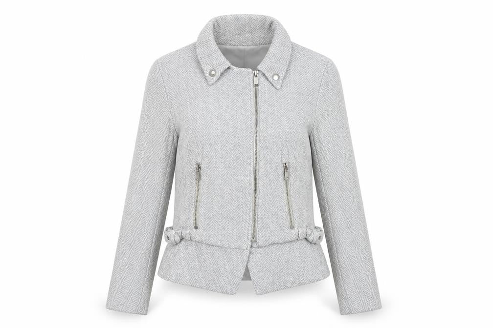 Diesel Women’s Grey Herringbone Biker Jacket Size S Cotton