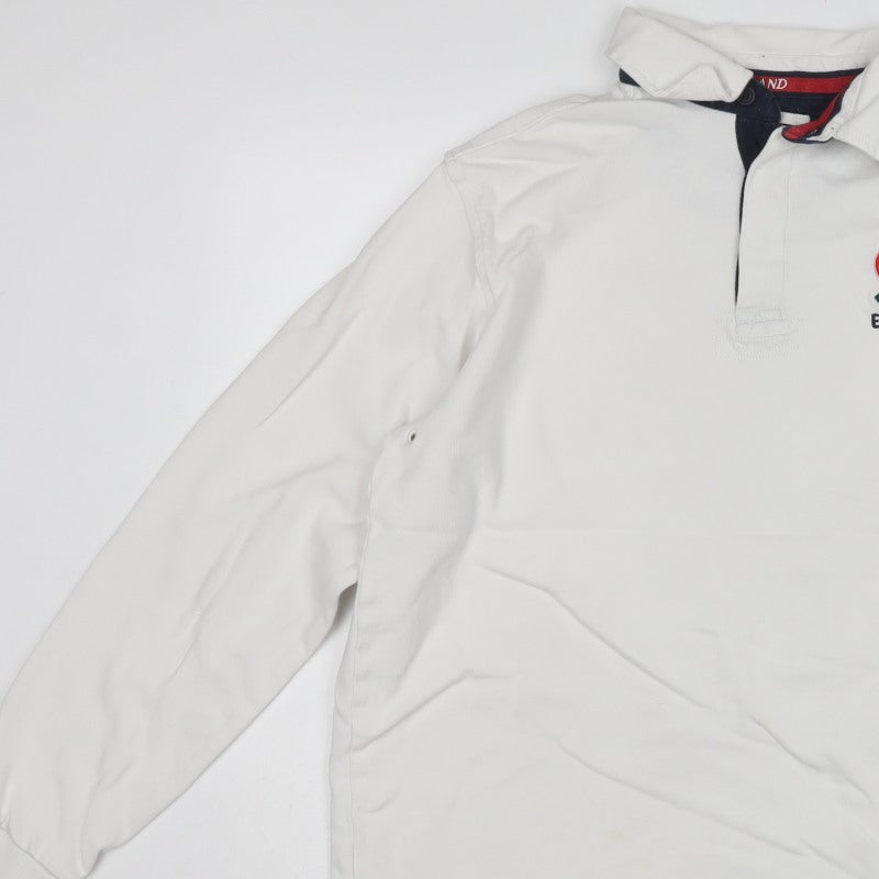 Rugby Heritage Men’s White England Rose Long Sleeve Polo Shirt L