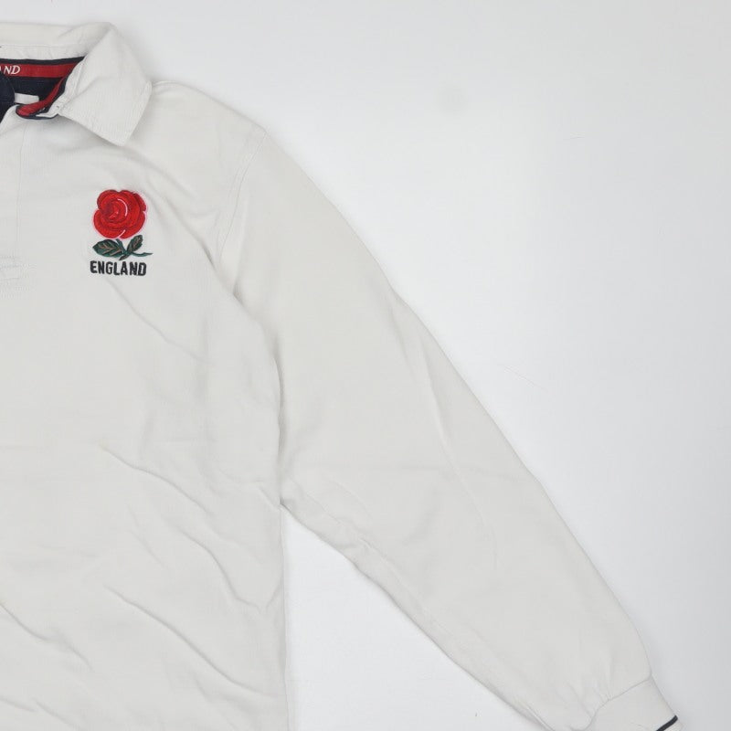 Rugby Heritage Men’s White England Rose Long Sleeve Polo Shirt L