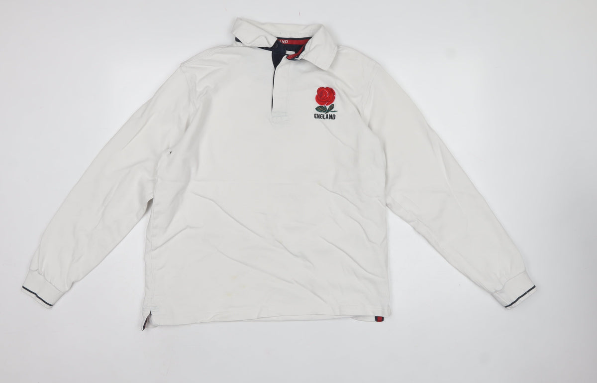 Rugby Heritage Men’s White England Rose Long Sleeve Polo Shirt L