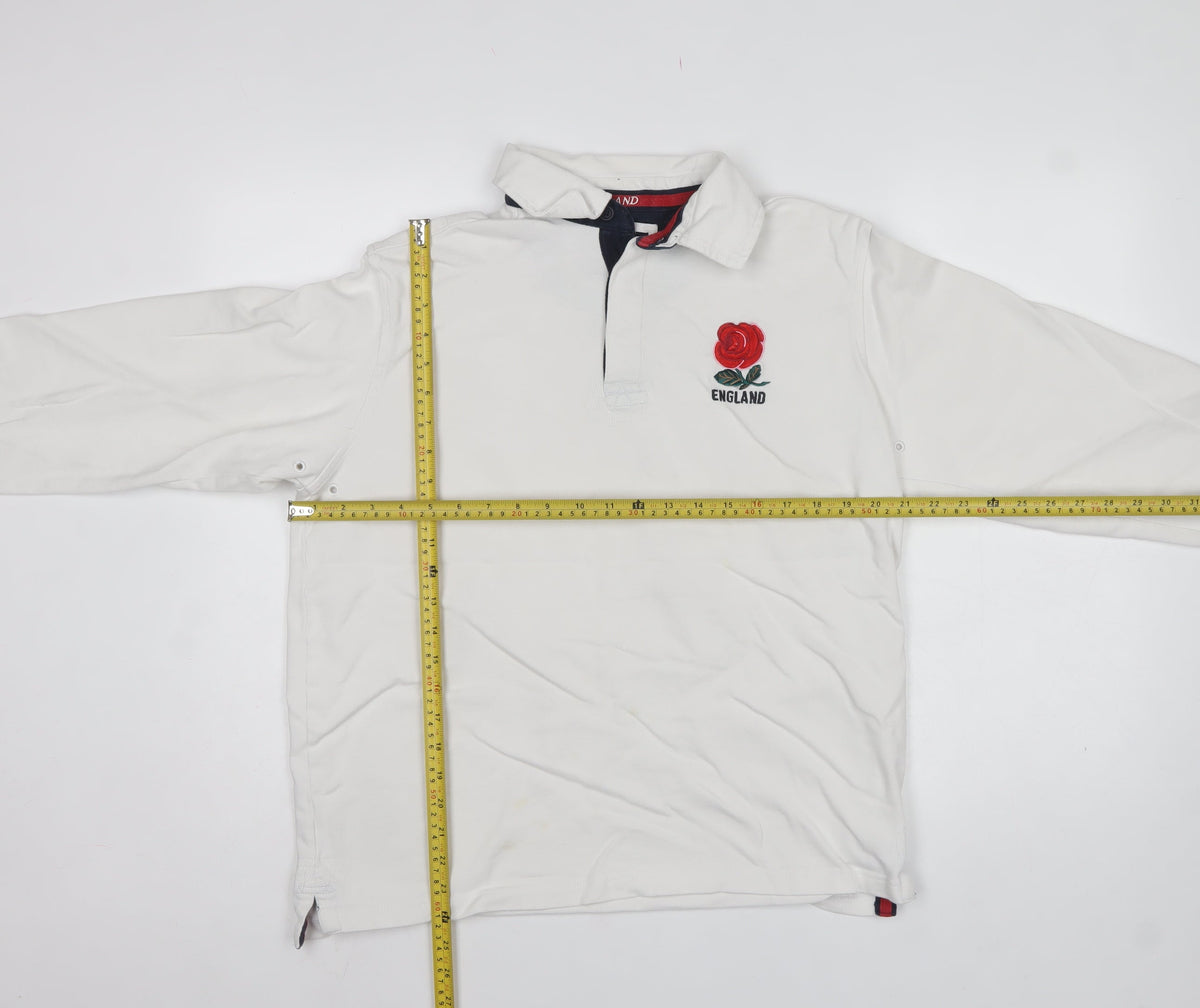 Rugby Heritage Men’s White England Rose Long Sleeve Polo Shirt L