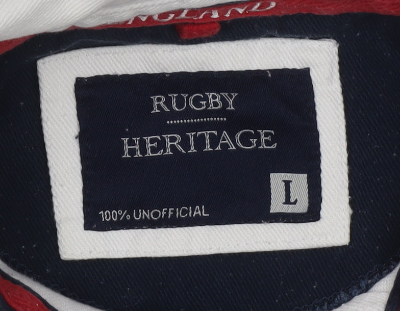 Rugby Heritage Men’s White England Rose Long Sleeve Polo Shirt L