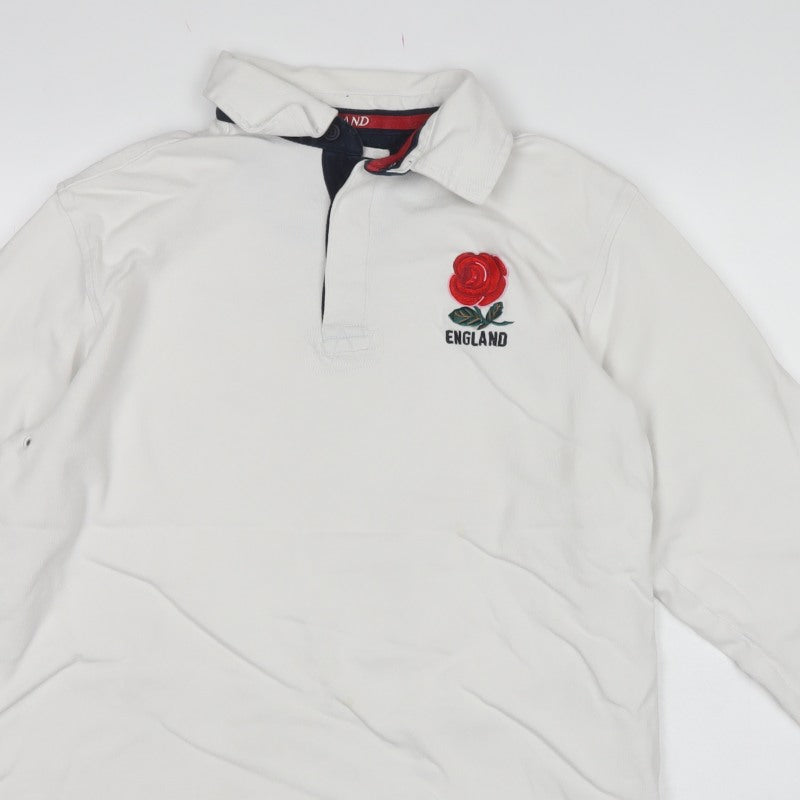 Rugby Heritage Men’s White England Rose Long Sleeve Polo Shirt L