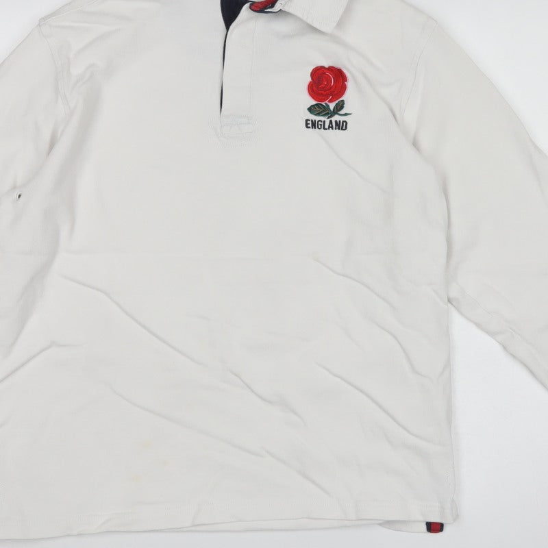 Rugby Heritage Men’s White England Rose Long Sleeve Polo Shirt L