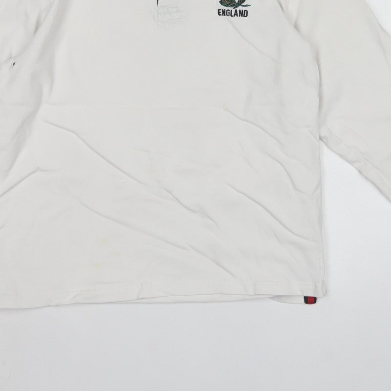 Rugby Heritage Men’s White England Rose Long Sleeve Polo Shirt L