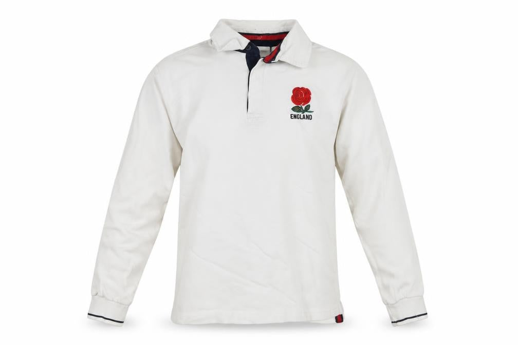 Rugby Heritage Men’s White England Rose Long Sleeve Polo Shirt L