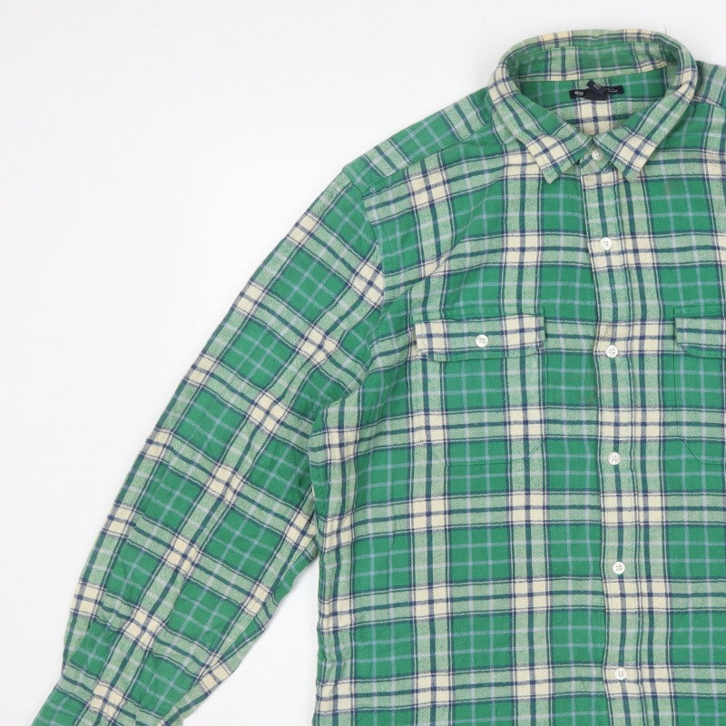 Gap Men’s Green Plaid Flannel Button-Down Shirt L Classic Fit