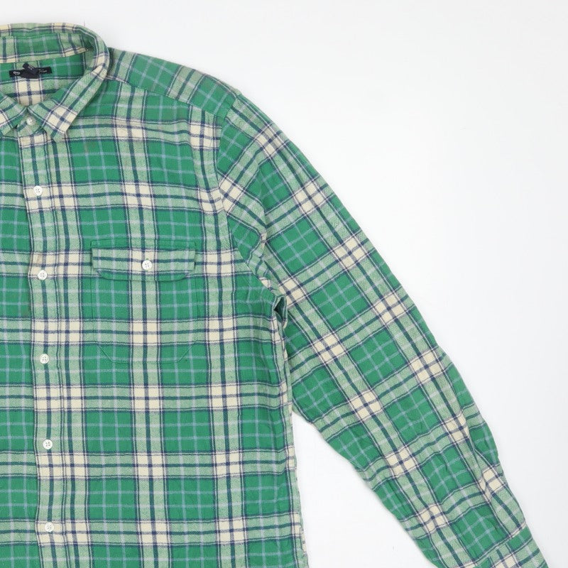 Gap Men’s Green Plaid Flannel Button-Down Shirt L Classic Fit