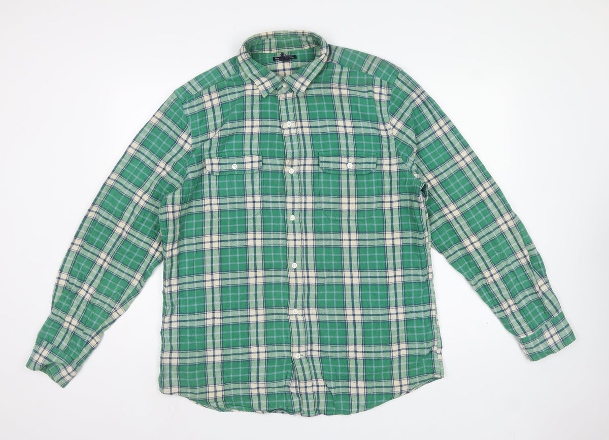 Gap Men’s Green Plaid Flannel Button-Down Shirt L Classic Fit