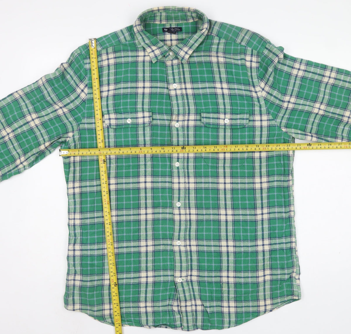Gap Men’s Green Plaid Flannel Button-Down Shirt L Classic Fit