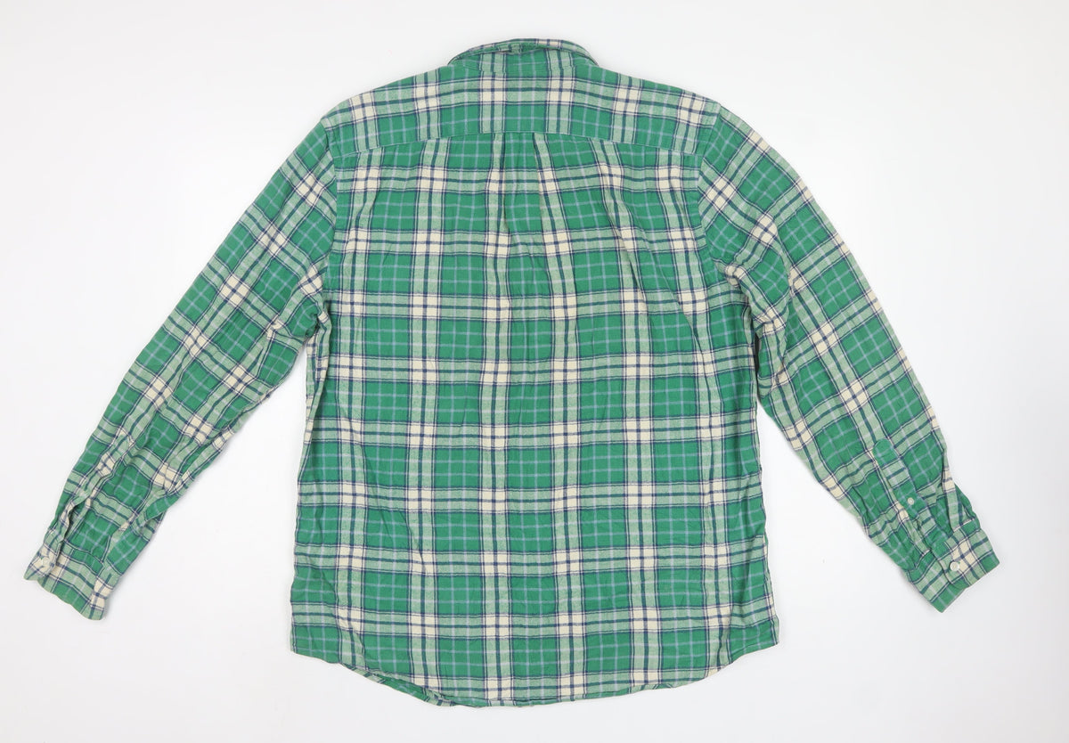Gap Men’s Green Plaid Flannel Button-Down Shirt L Classic Fit