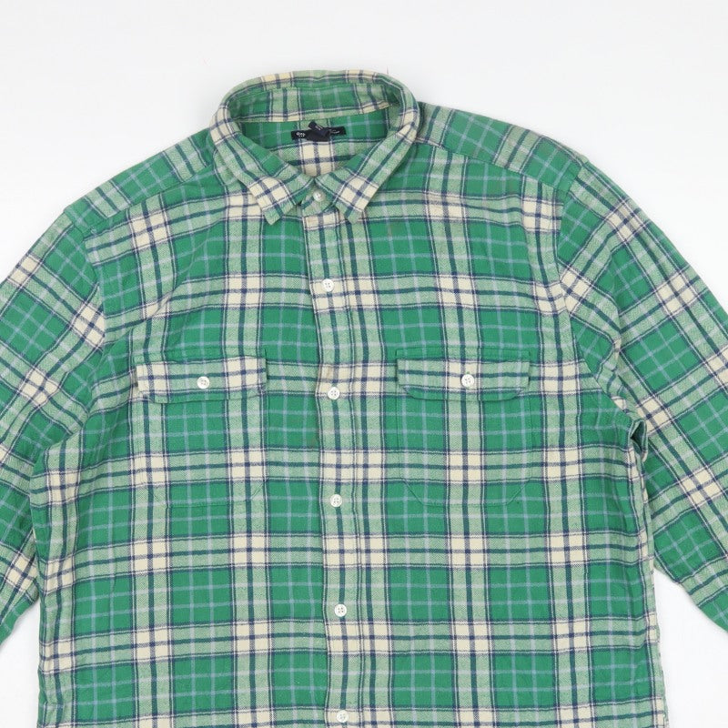 Gap Men’s Green Plaid Flannel Button-Down Shirt L Classic Fit