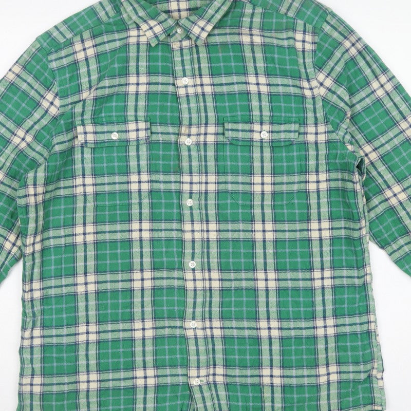 Gap Men’s Green Plaid Flannel Button-Down Shirt L Classic Fit