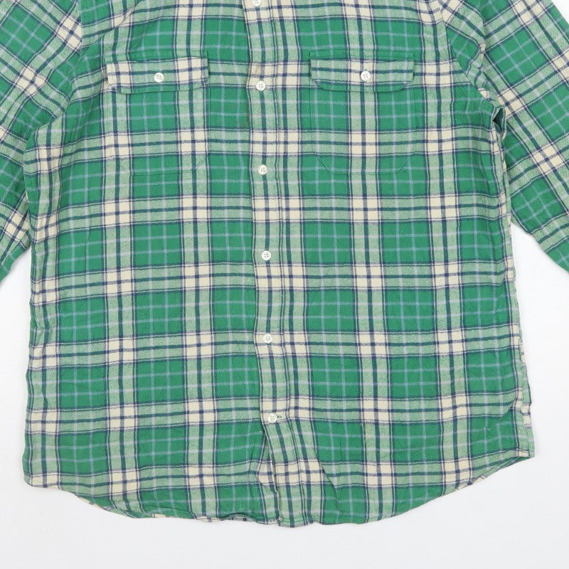 Gap Men’s Green Plaid Flannel Button-Down Shirt L Classic Fit
