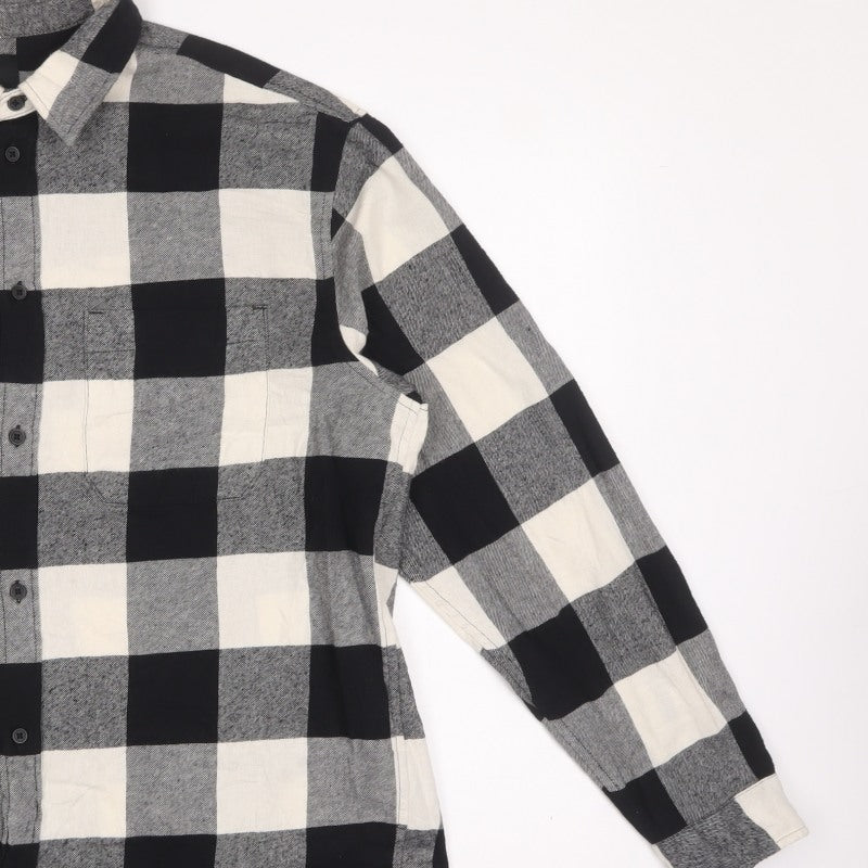 H&M Men’s L Black Grey Check Relaxed Fit Cotton Button-Up Shirt