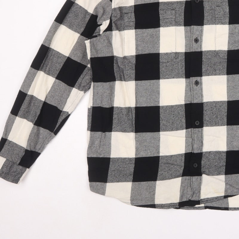 H&M Men’s L Black Grey Check Relaxed Fit Cotton Button-Up Shirt
