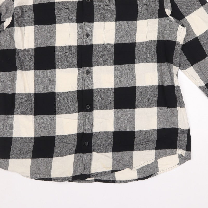 H&M Men’s L Black Grey Check Relaxed Fit Cotton Button-Up Shirt