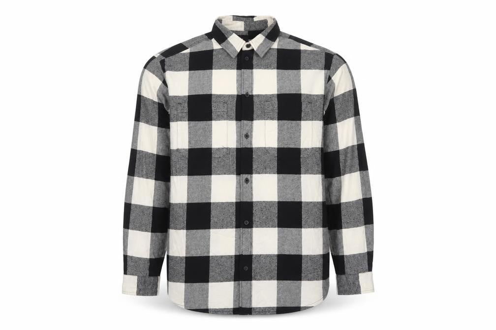 H&M Men’s L Black Grey Check Relaxed Fit Cotton Button-Up Shirt