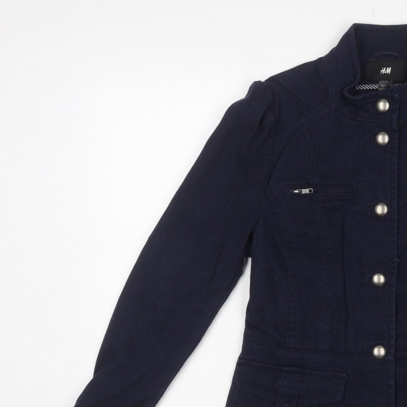 H&M Women’s Blue UK 12 Military Style Cotton Jacket Zip Pockets