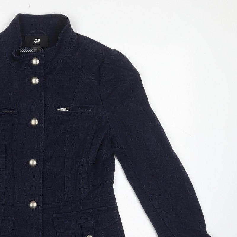 H&M Women’s Blue UK 12 Military Style Cotton Jacket Zip Pockets