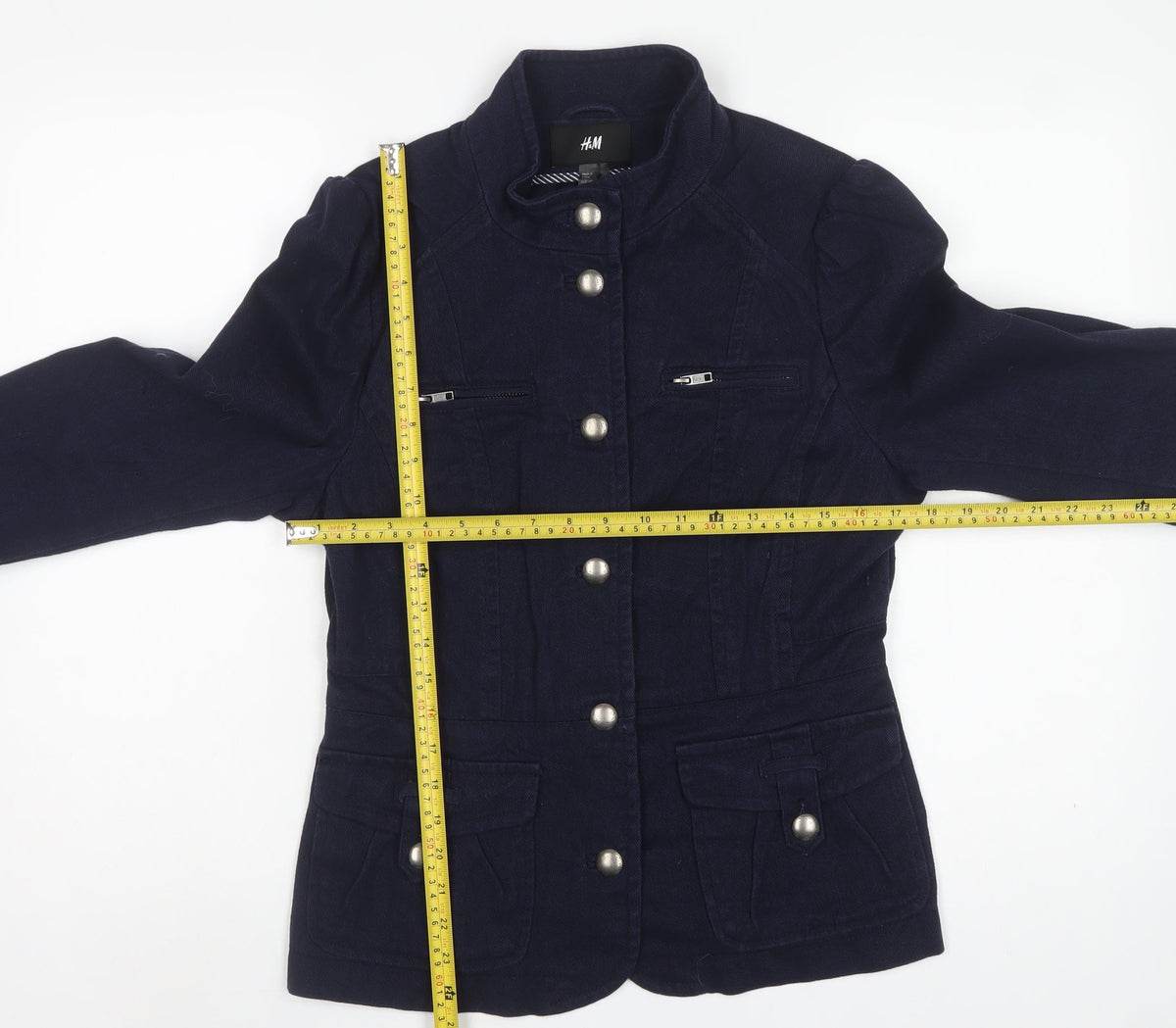 H&M Women’s Blue UK 12 Military Style Cotton Jacket Zip Pockets
