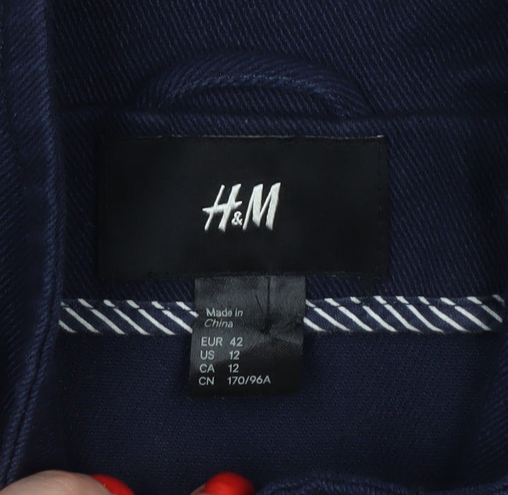 H&M Women’s Blue UK 12 Military Style Cotton Jacket Zip Pockets