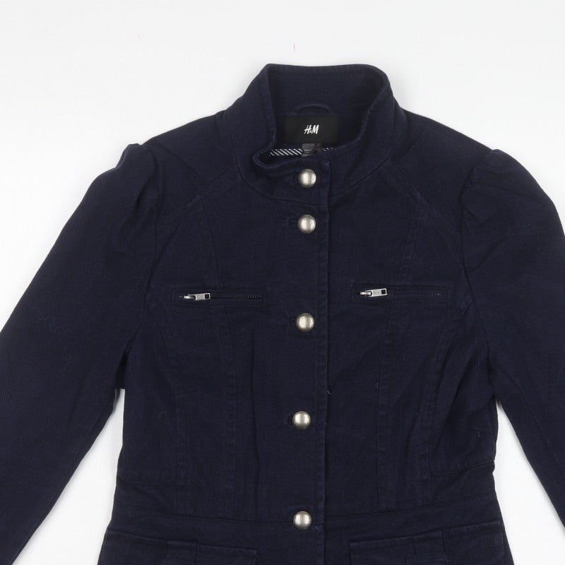 H&M Women’s Blue UK 12 Military Style Cotton Jacket Zip Pockets