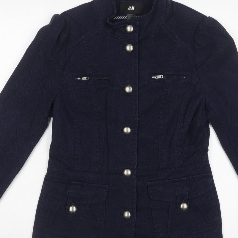 H&M Women’s Blue UK 12 Military Style Cotton Jacket Zip Pockets