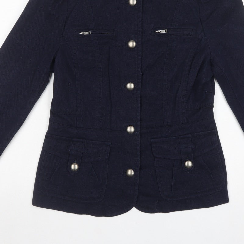 H&M Women’s Blue UK 12 Military Style Cotton Jacket Zip Pockets
