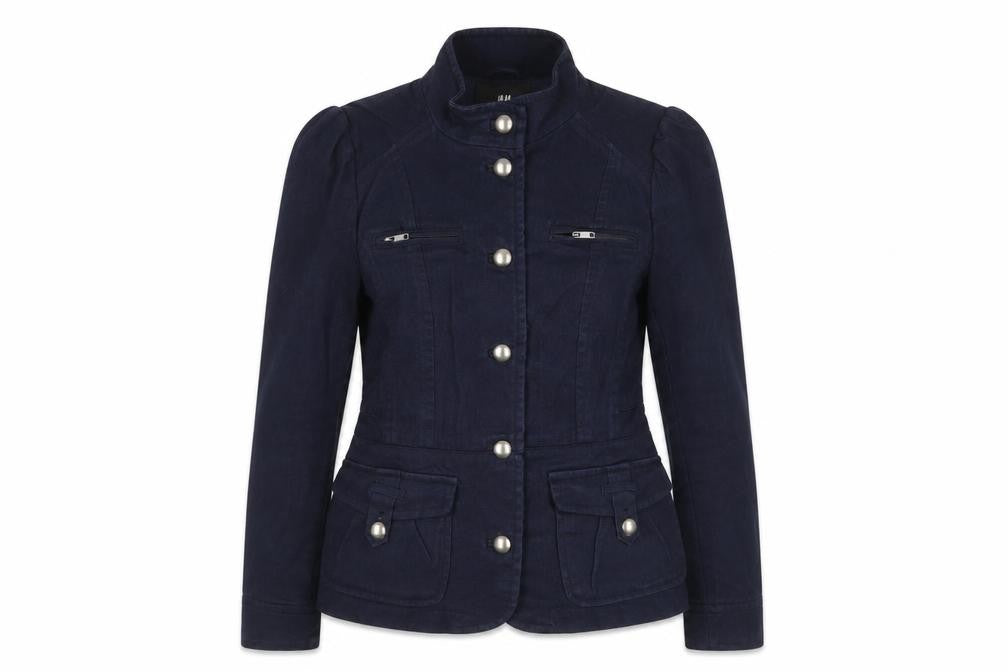 H&M Women’s Blue UK 12 Military Style Cotton Jacket Zip Pockets