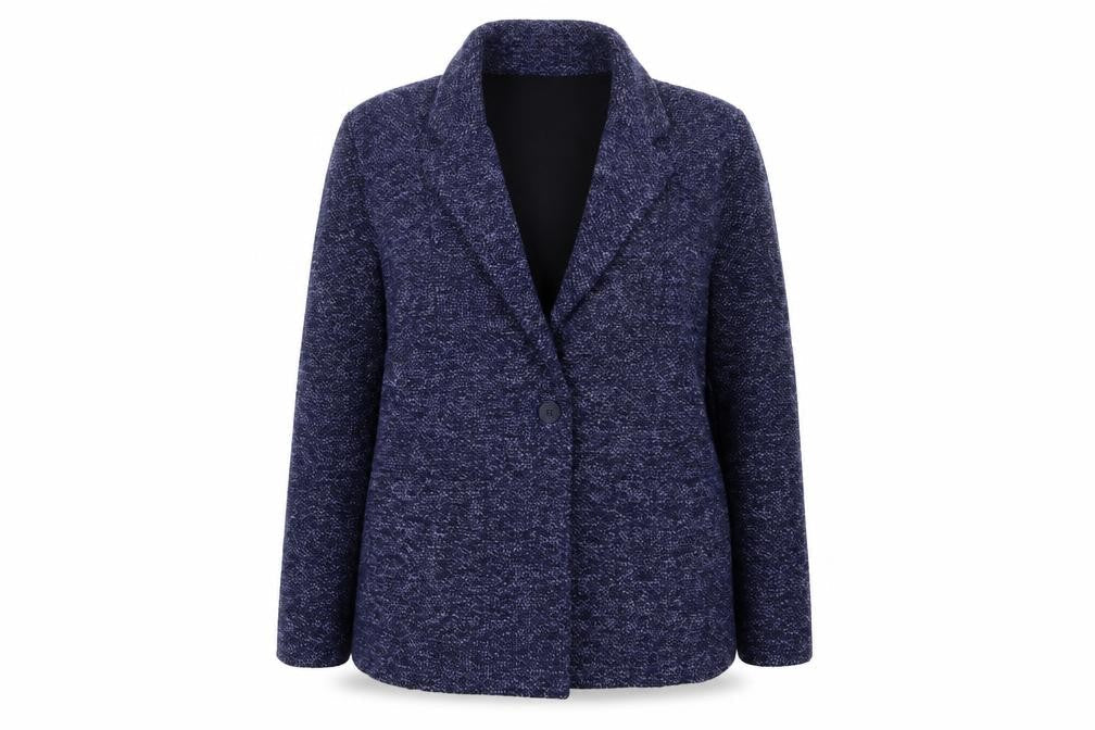 Damart Women’s Blue UK 20 Knit Single-Breasted Blazer Jacket