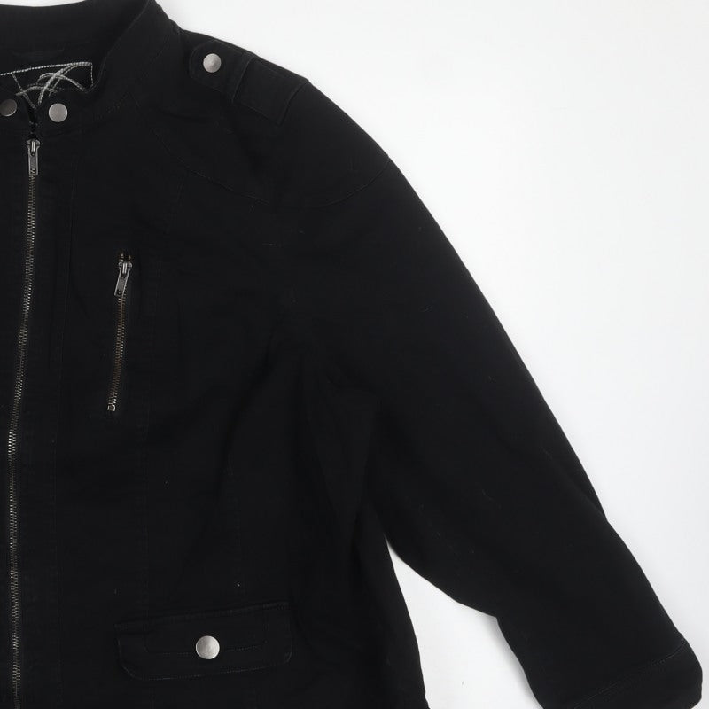 Evans Women Black UK 26/28 Military Jacket Cotton Blend Full Zip