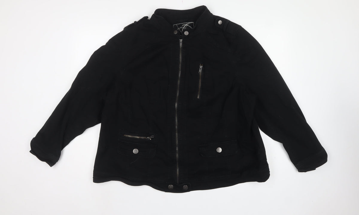 Evans Women Black UK 26/28 Military Jacket Cotton Blend Full Zip