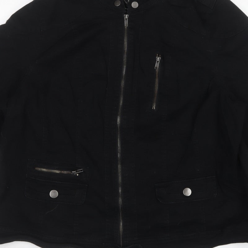 Evans Women Black UK 26/28 Military Jacket Cotton Blend Full Zip