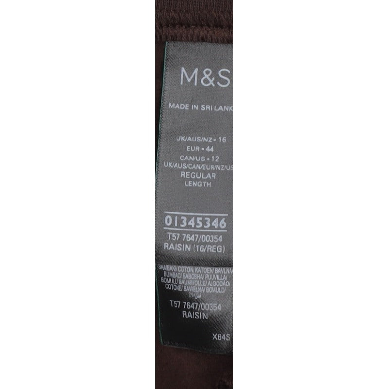 M&S Women’s Brown UK 16 Regular Cotton Blend Cuffed Jogger Trousers
