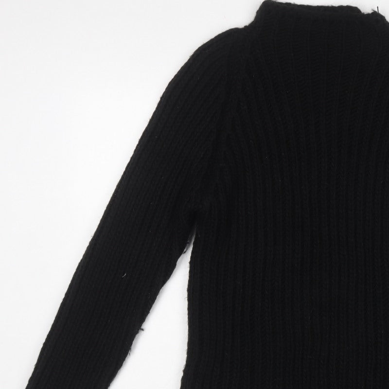 Zara Women Black UK 14 Chunky Roll Neck Wool Alpaca Jumper