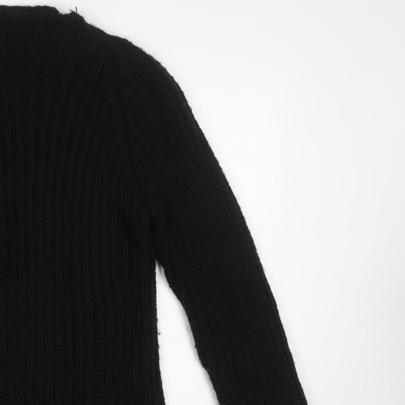 Zara Women Black UK 14 Chunky Roll Neck Wool Alpaca Jumper