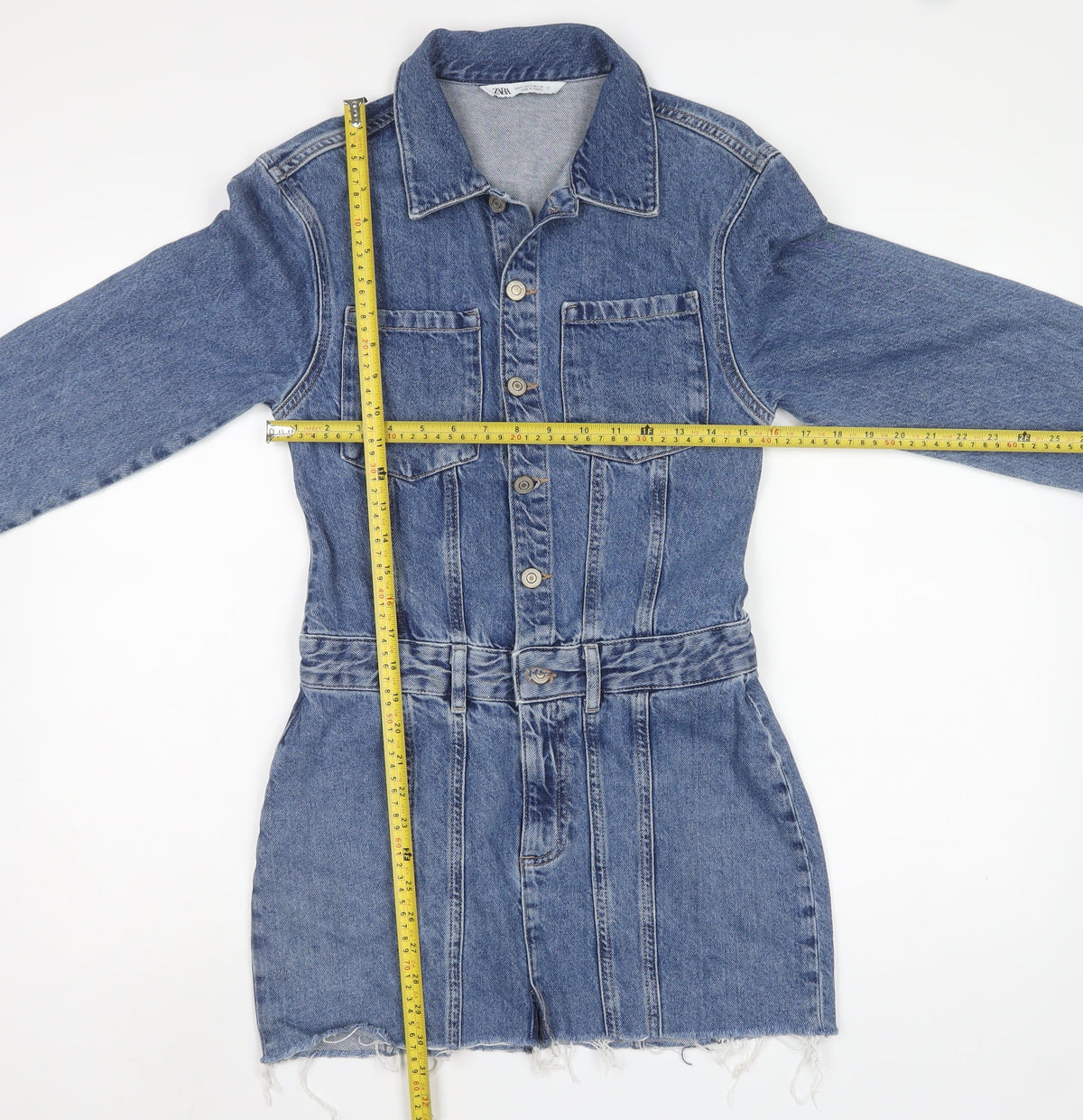 Zara Women Blue Denim Shirt Dress S Belted Long Sleeve Mini